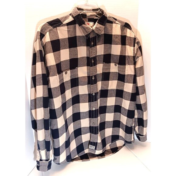 Levis Shirt Men XL Blue Beige Plaid Flannel Long Sleeve Western Rodeo Cowboy - Picture 2 of 9